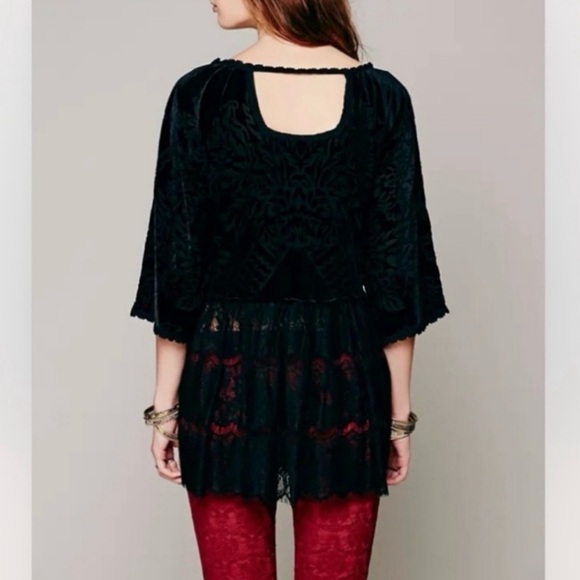 Free People Fortune Teller Black Velvet Lace Babydoll Tunic Witchy Fairy XS - Picture 2 of 13